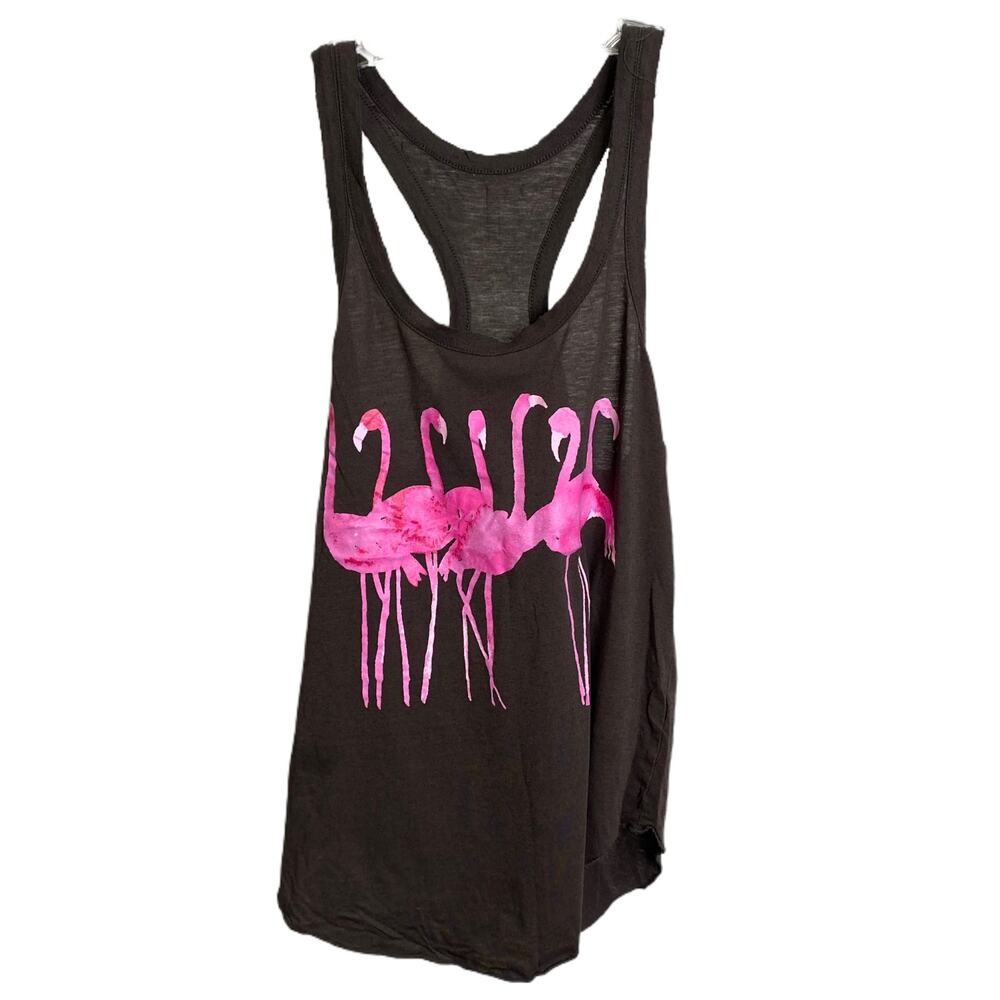 Chaser Women's Tank Top Black Racerback Pink Flamingo Scoop Neck Cotton Size M